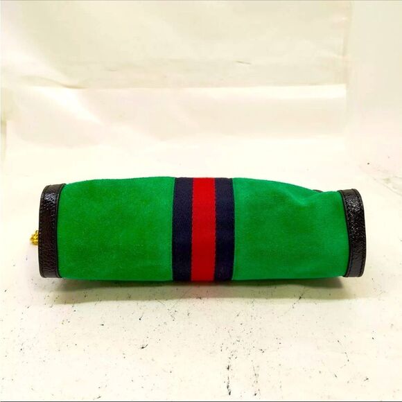 Auth Vintage Gucci Green Suede Web Sherry Line Ophidia Clutch Chainlink Shoulder - Picture 5 of 9